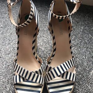 Nine West wedges, navy/white stripe, size 8